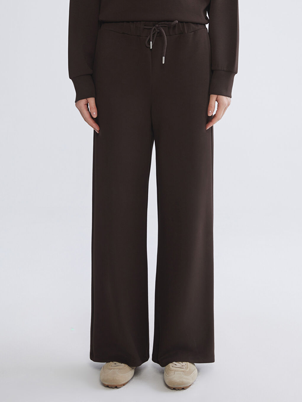 Kahverengi Beli Lastikli Kadın Eşofman Altı-1