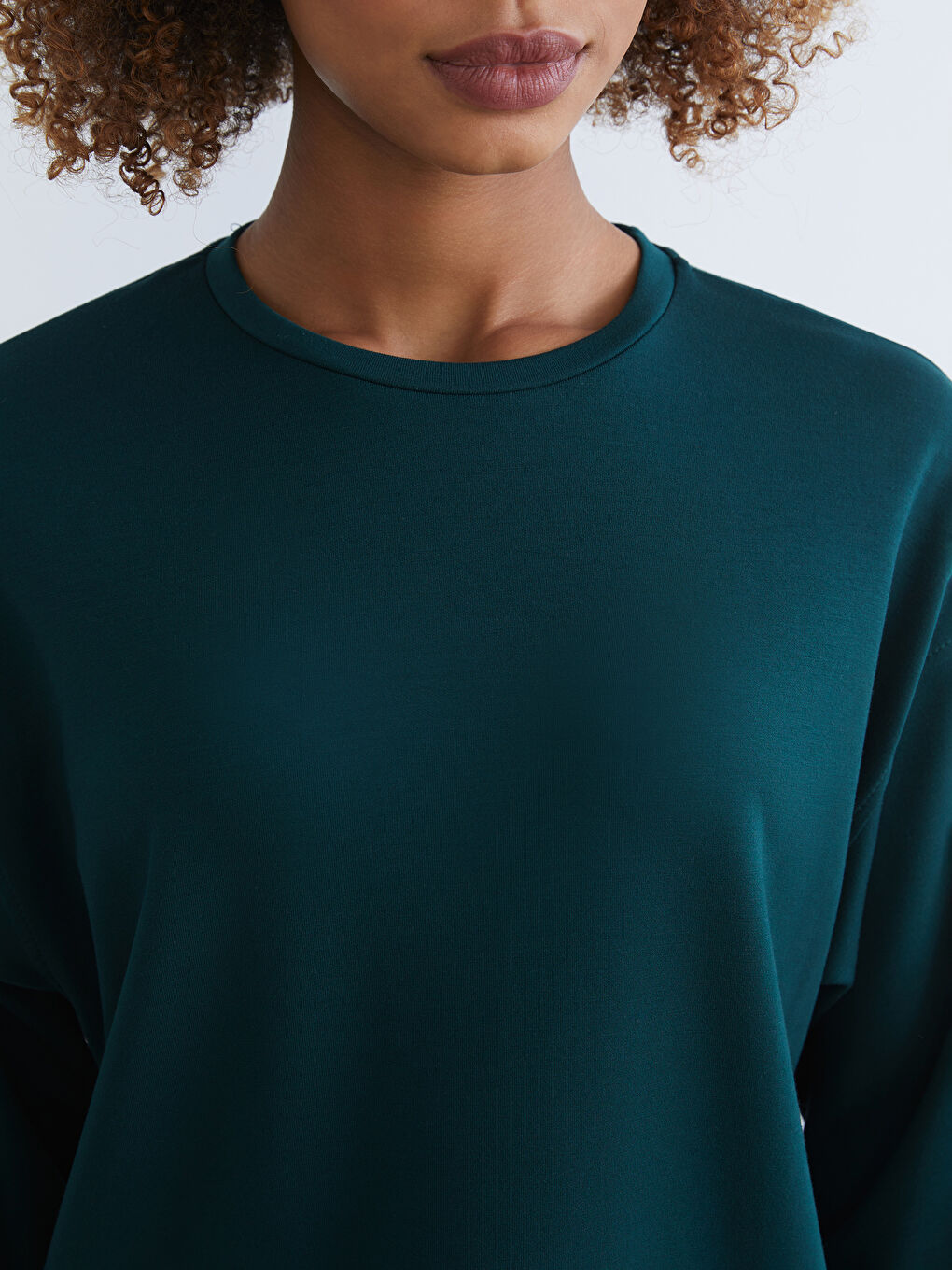 Yeşil Bisiklet Yaka Oversize Kadın Sweatshirt-2