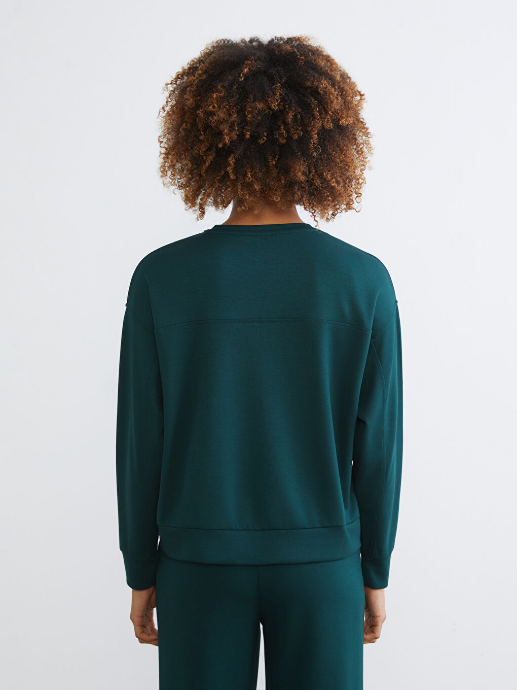 Yeşil Bisiklet Yaka Oversize Kadın Sweatshirt-3