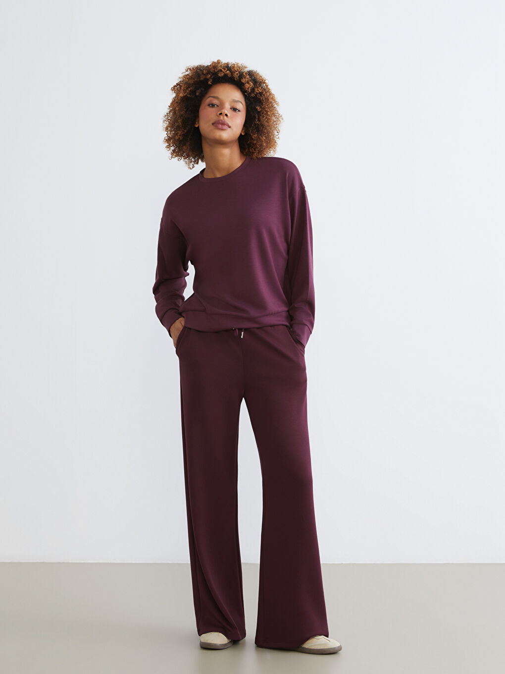 Mürdüm Bisiklet Yaka Oversize Kadın Sweatshirt-1