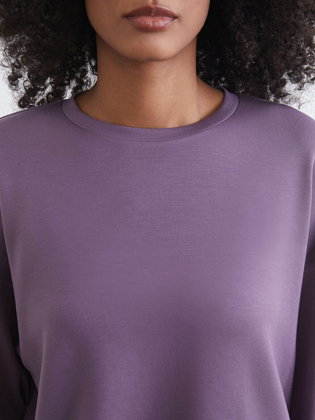 Mor Bisiklet Yaka Oversize Kadın Sweatshirt-2