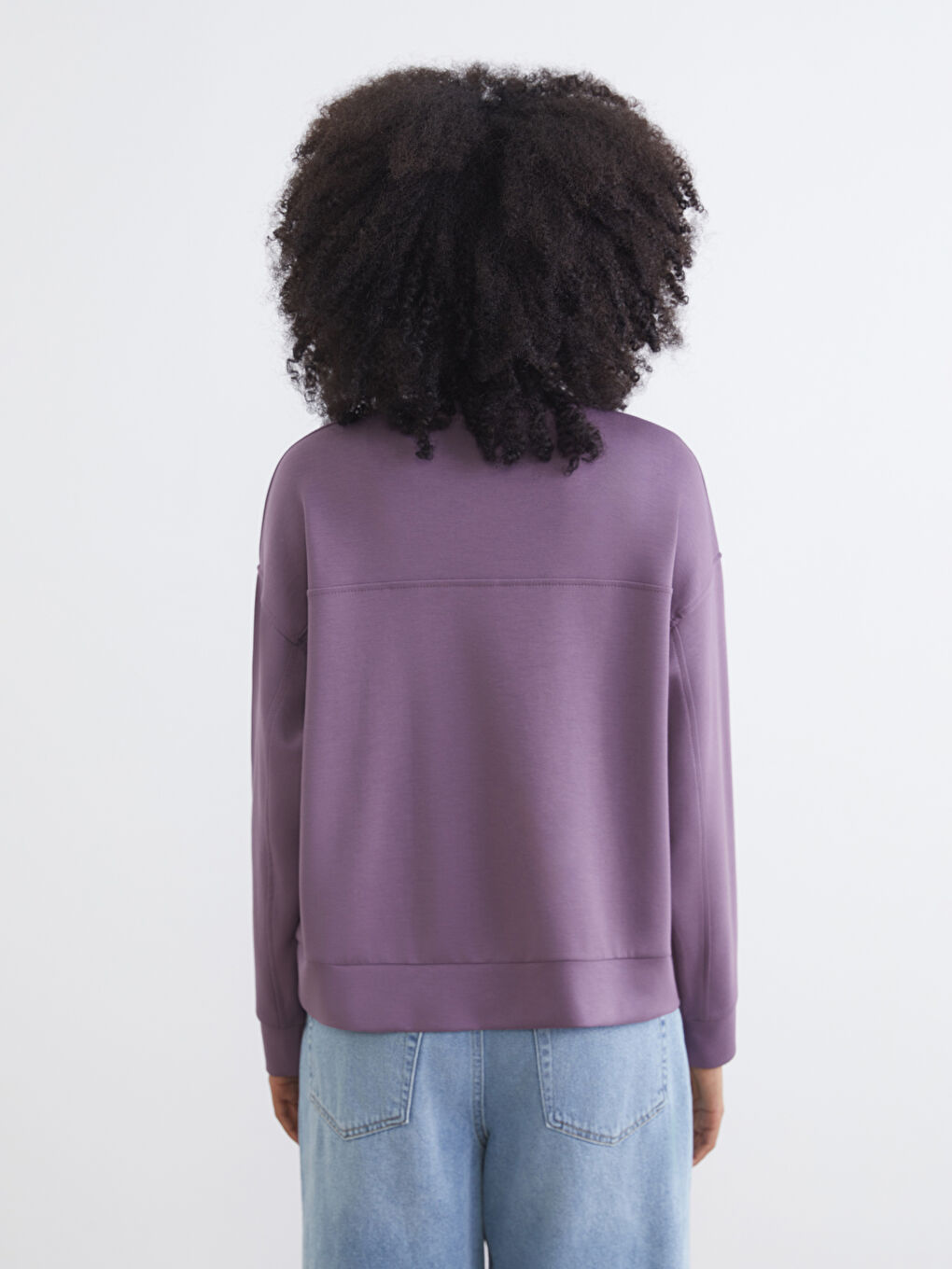 Mor Bisiklet Yaka Oversize Kadın Sweatshirt-3
