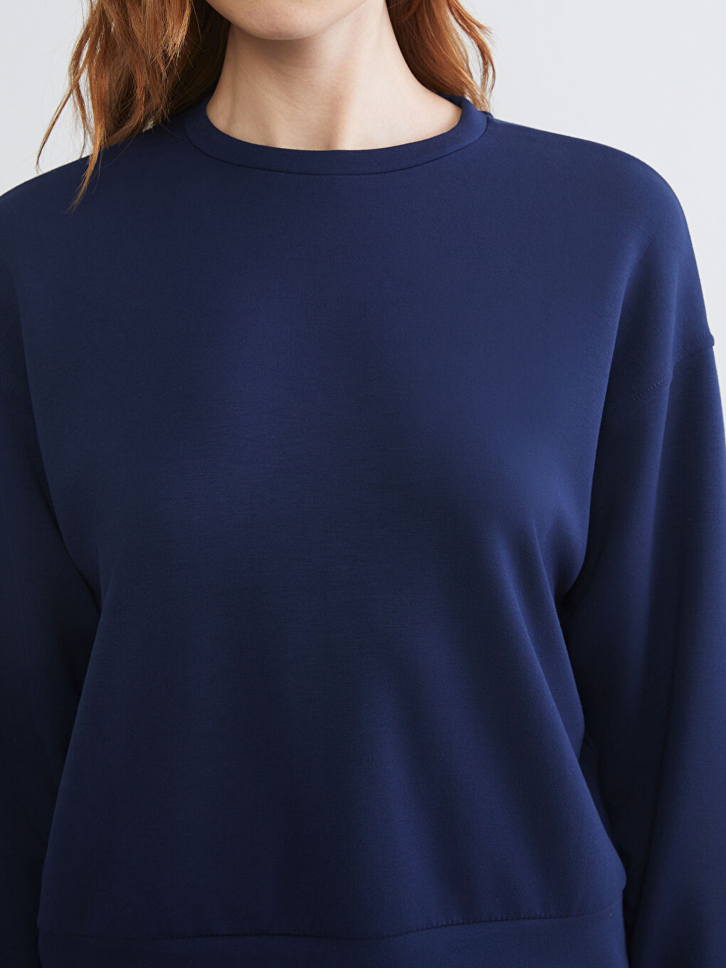 Lacivert Bisiklet Yaka Oversize Kadın Sweatshirt-2