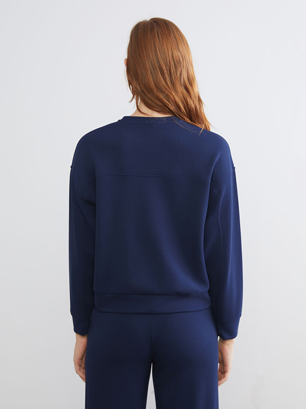 Lacivert Bisiklet Yaka Oversize Kadın Sweatshirt-3