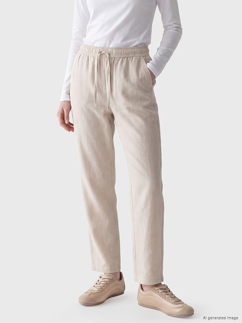 Karışık Beli Lastikli Kadın Pantolon-1