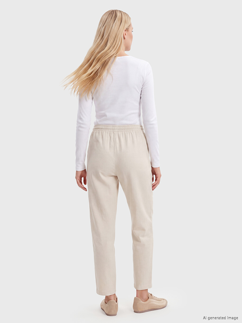 Karışık Beli Lastikli Kadın Pantolon-3