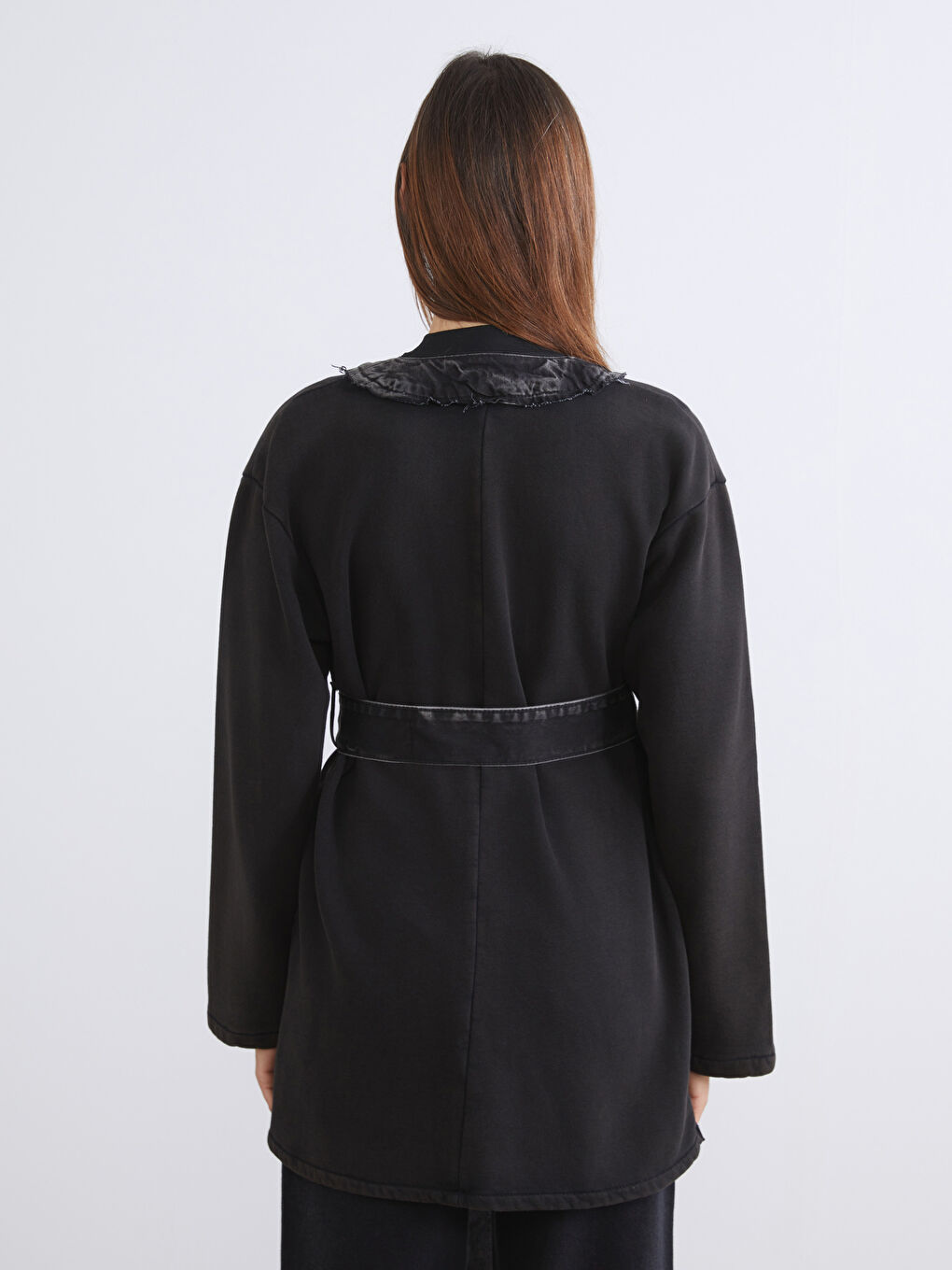 Siyah Şal Yaka Oversize Kadın Jean Ceket-3