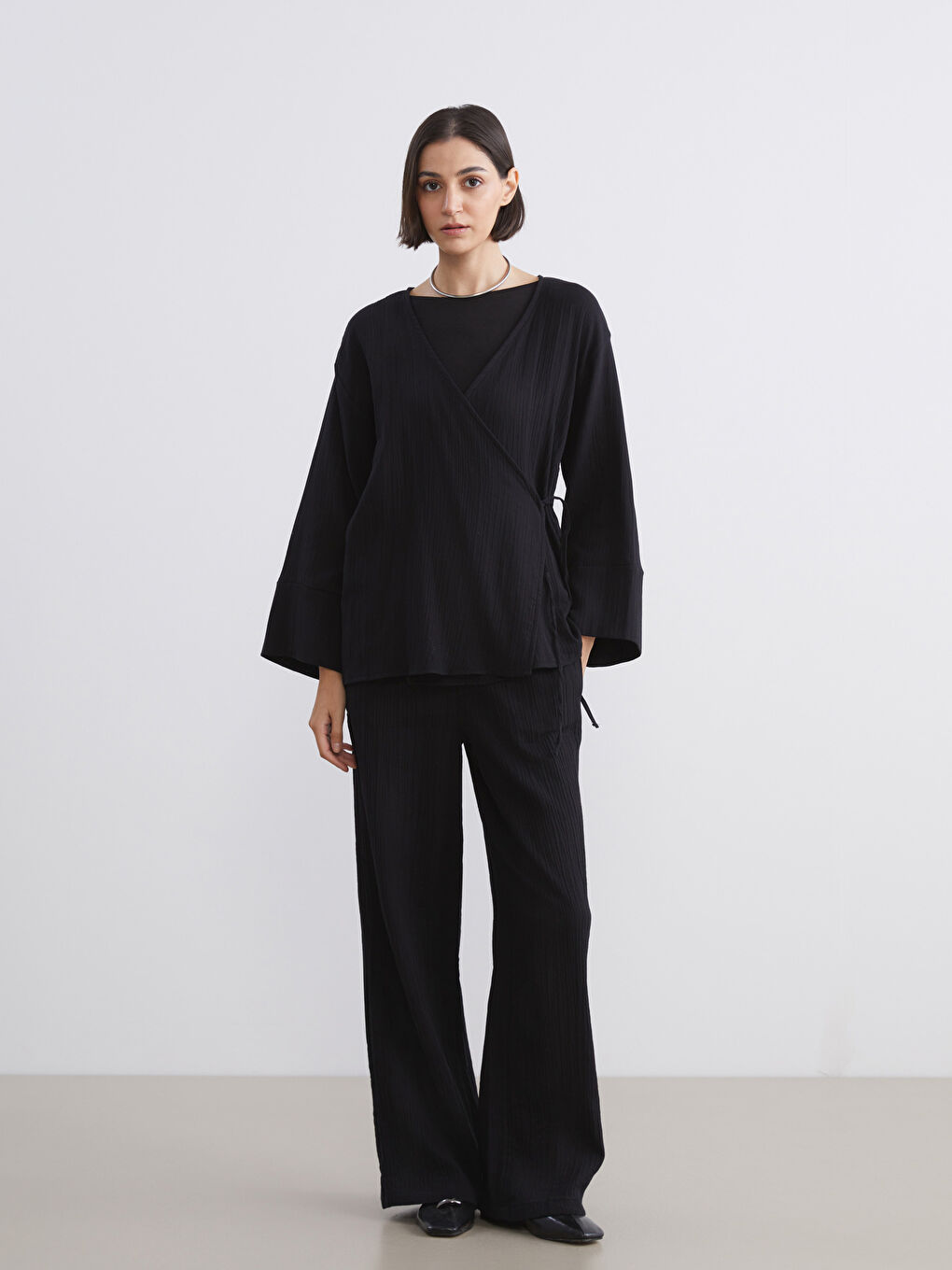 Double Breasted Textured Women's Kimono-3