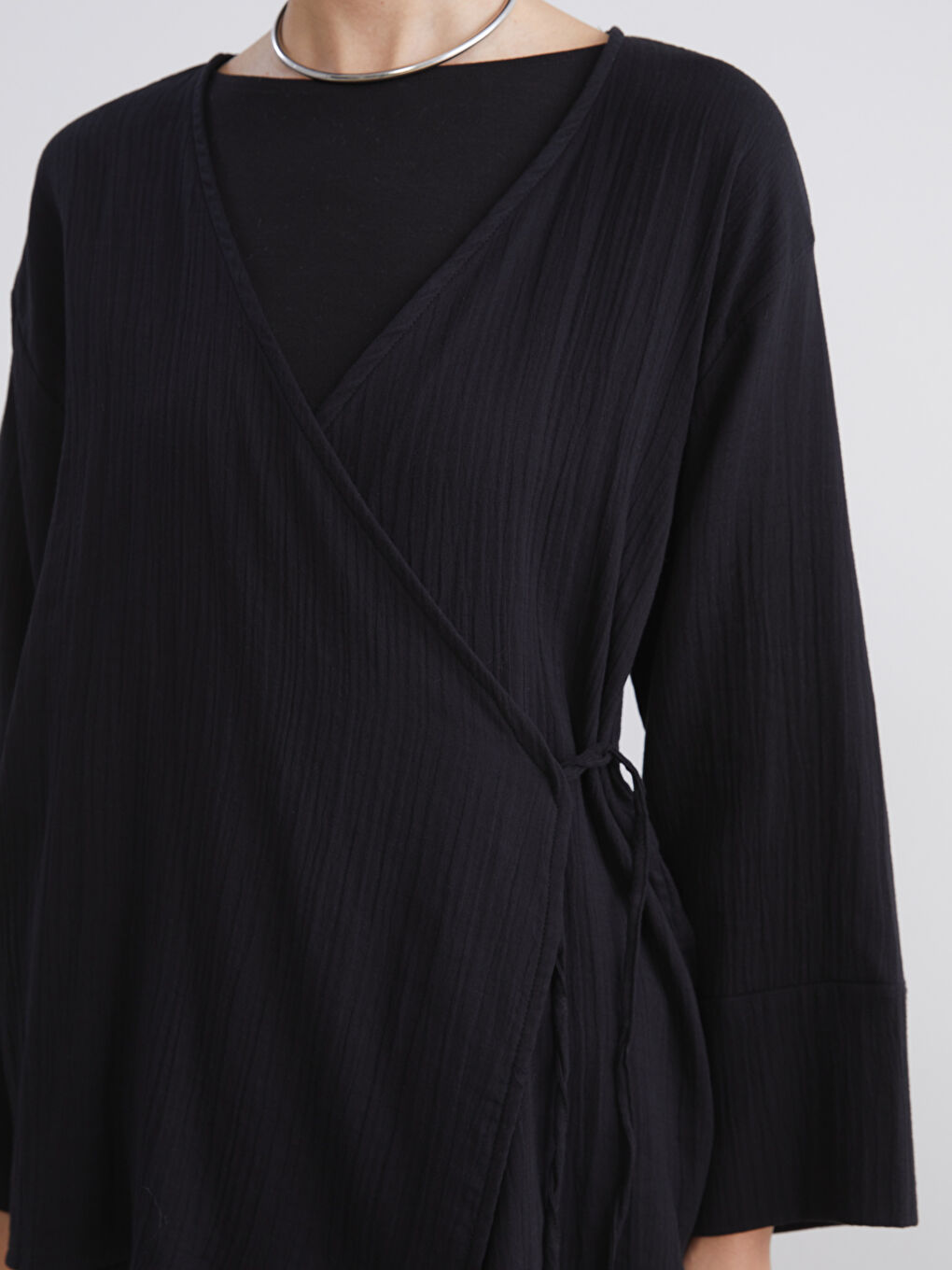 Double Breasted Textured Women's Kimono-5