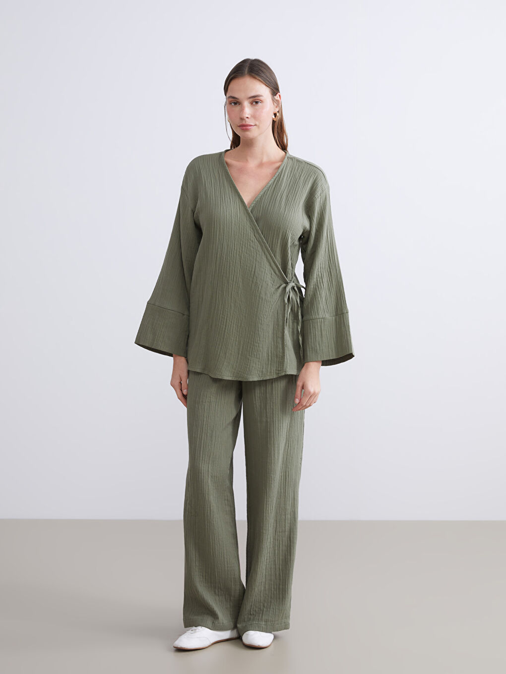 Double Breasted Textured Women's Kimono-1