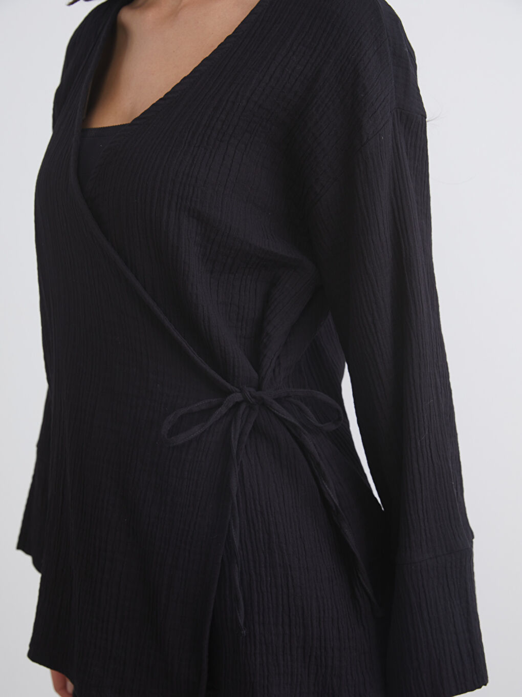 Double Breasted Textured Women's Kimono-4