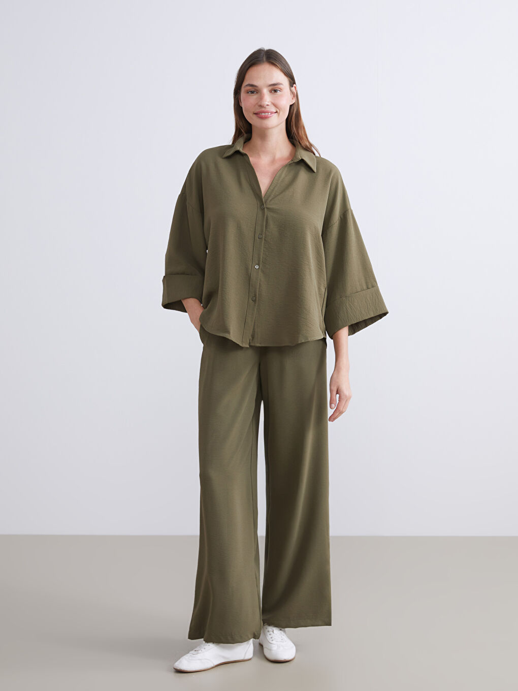 Textured Oversize Women's Shirt-2