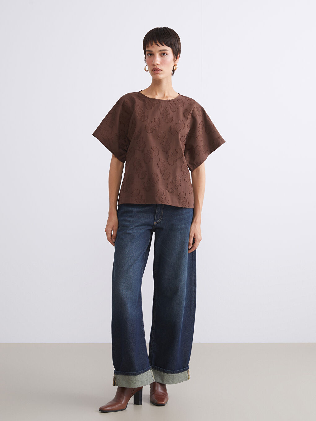 Crew Neck Patterned Blouse-1