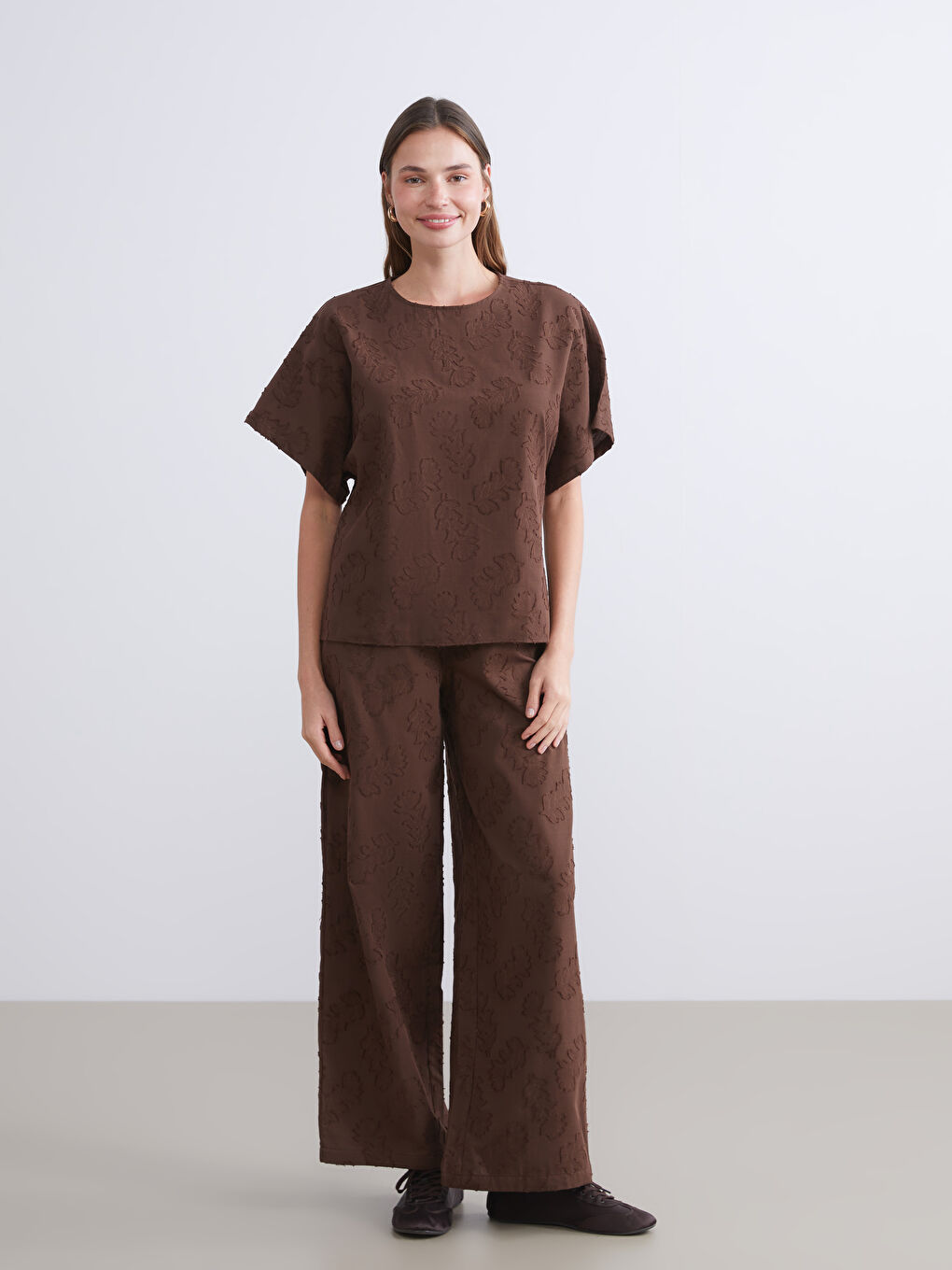 Crew Neck Patterned Blouse-1