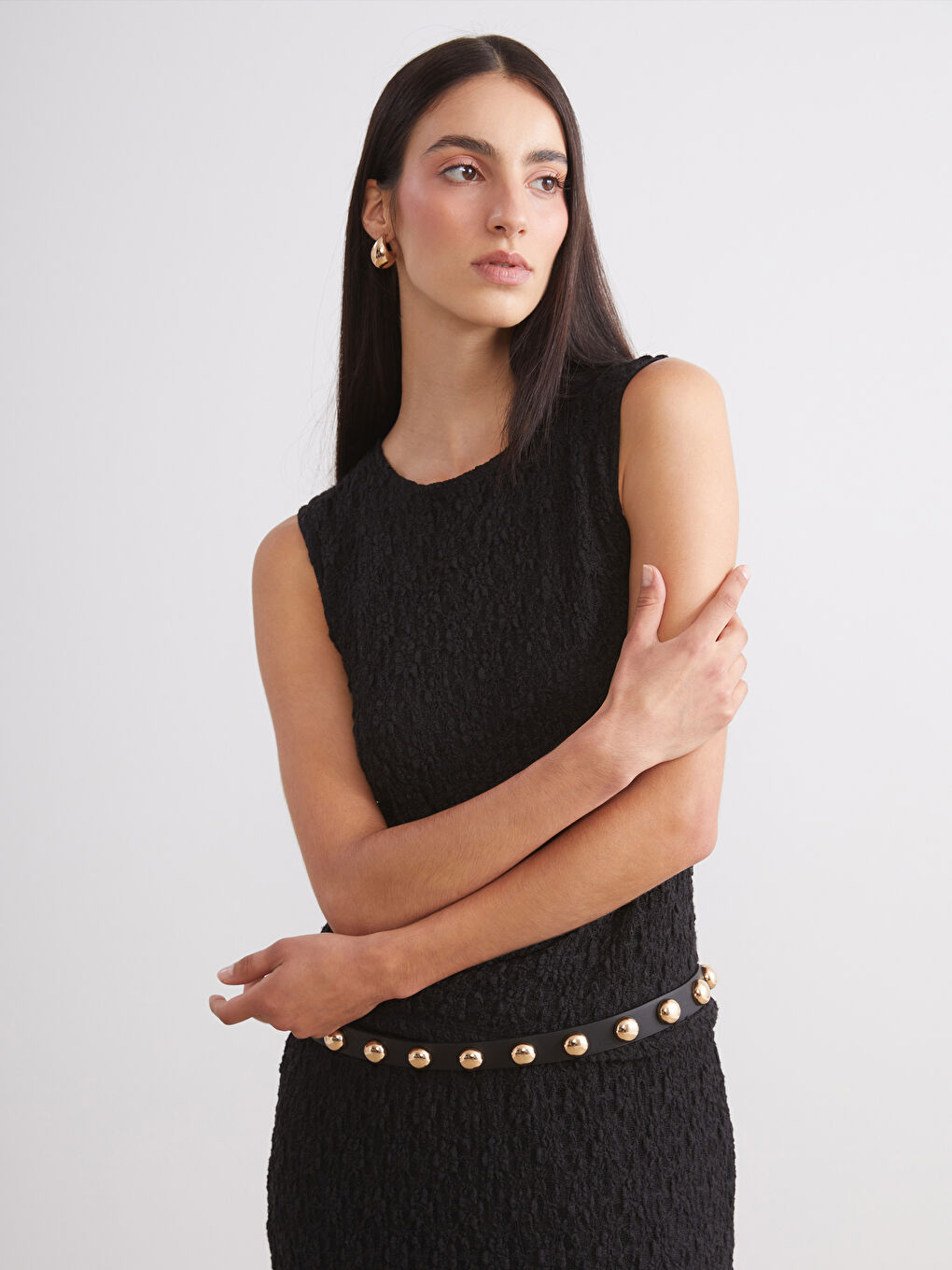 Siyah Bisiklet Yaka Dokulu Kadın Atlet