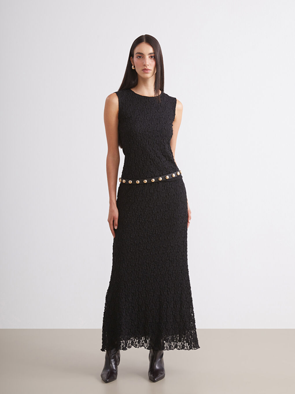 Siyah Bisiklet Yaka Dokulu Kadın Atlet-1