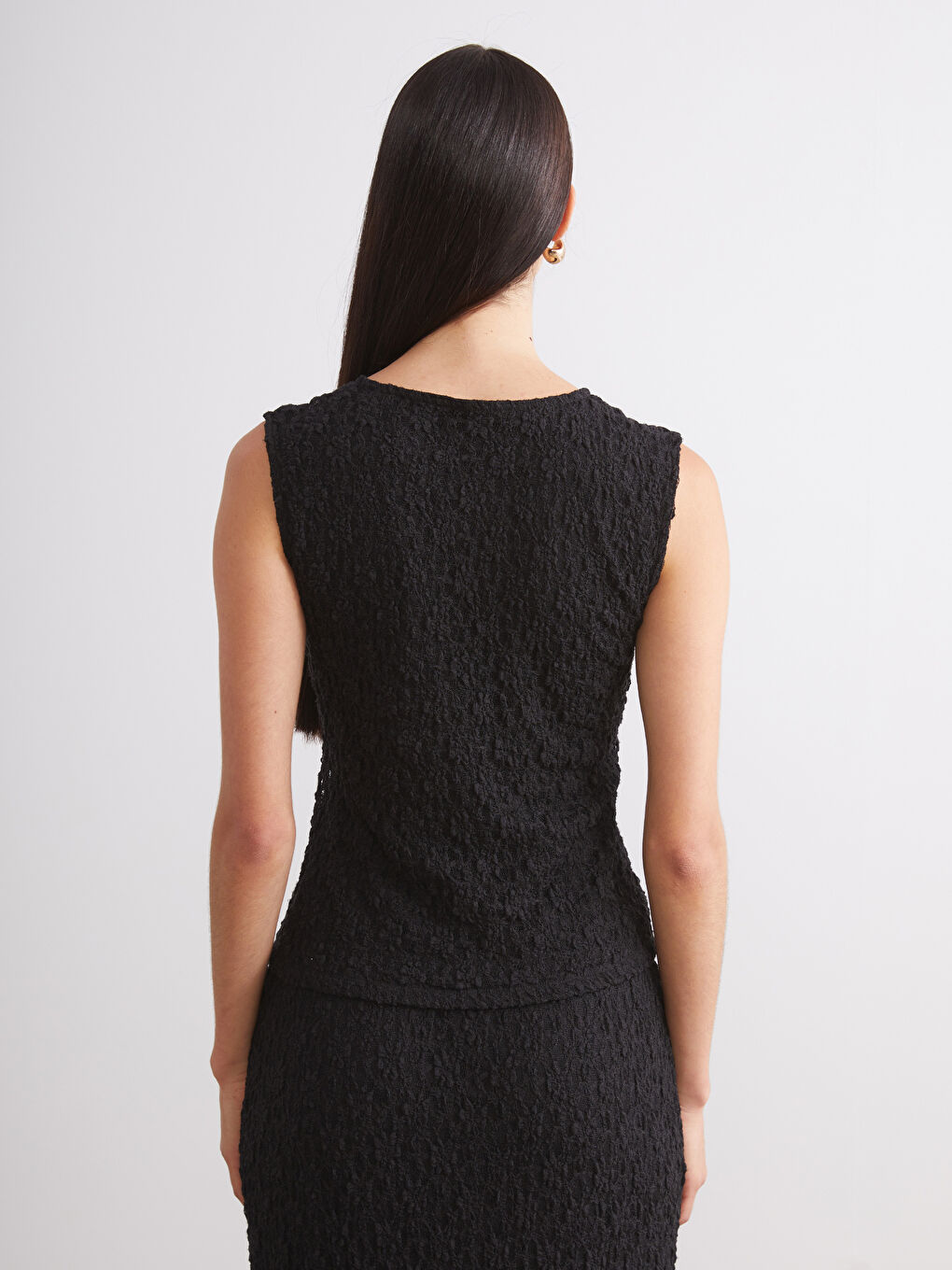 Siyah Bisiklet Yaka Dokulu Kadın Atlet-3