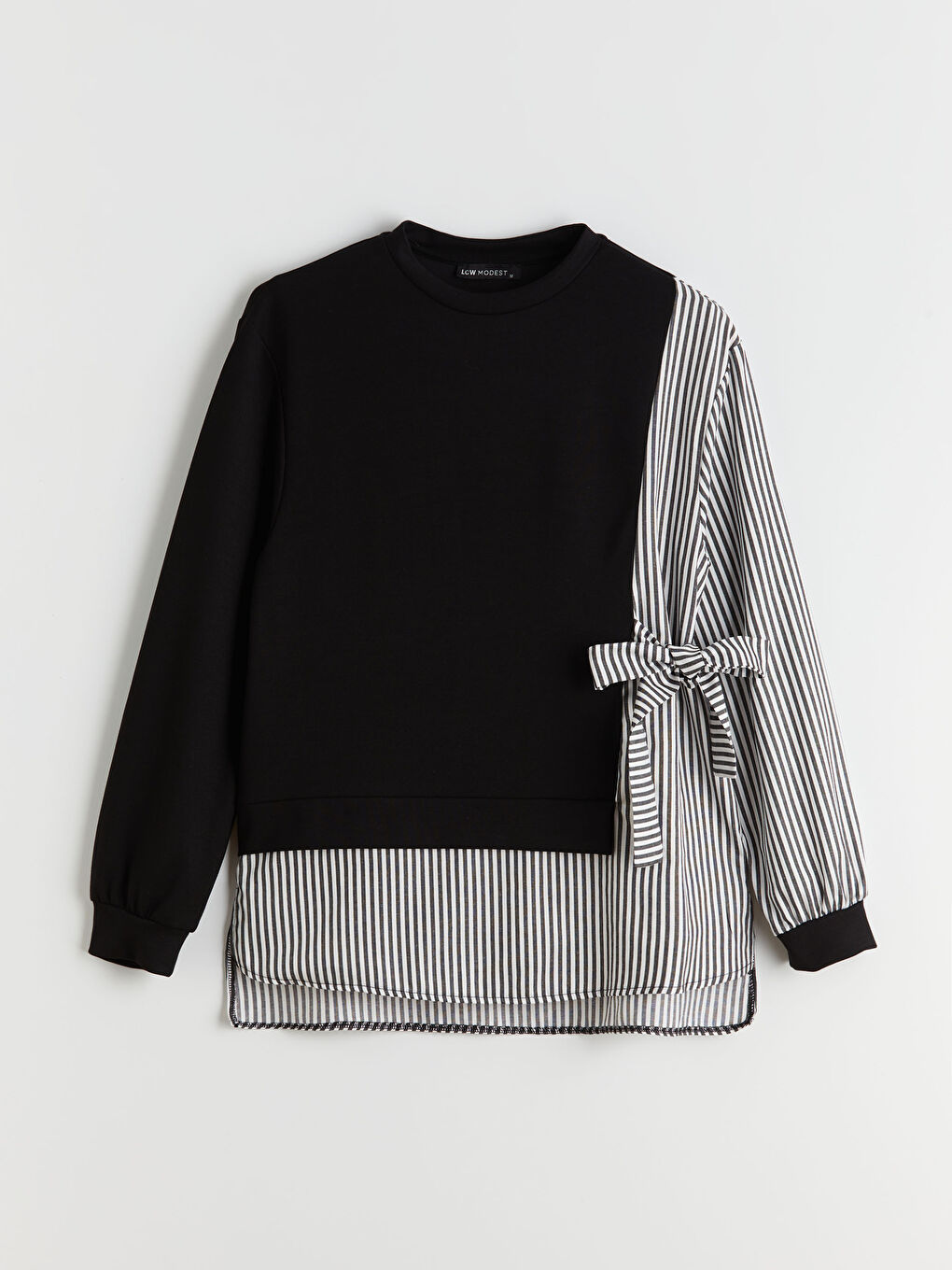 Siyah Bisiklet Yaka Çizgili Kadın Sweatshirt Tunik-3