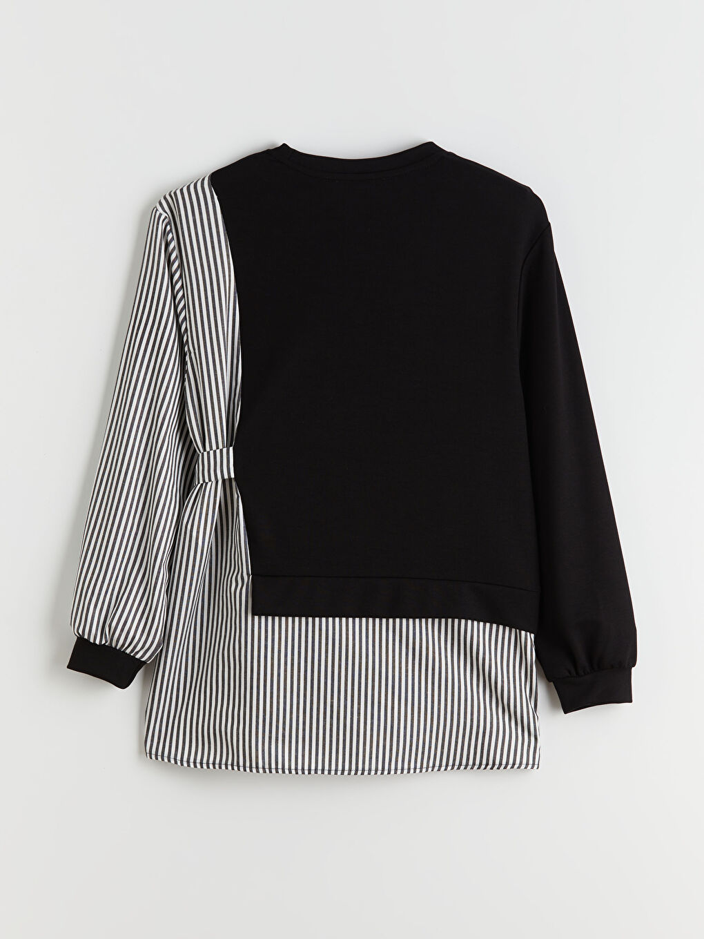 Siyah Bisiklet Yaka Çizgili Kadın Sweatshirt Tunik-4