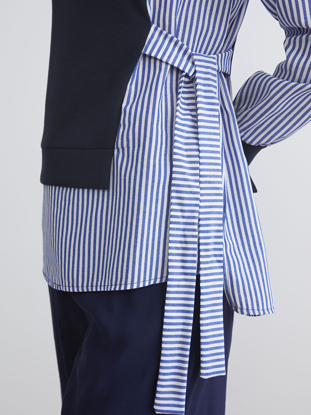 Lacivert Bisiklet Yaka Çizgili Kadın Sweatshirt Tunik-2