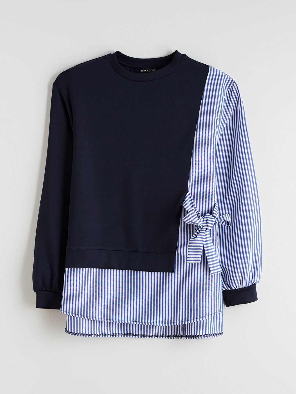 Lacivert Bisiklet Yaka Çizgili Kadın Sweatshirt Tunik-4