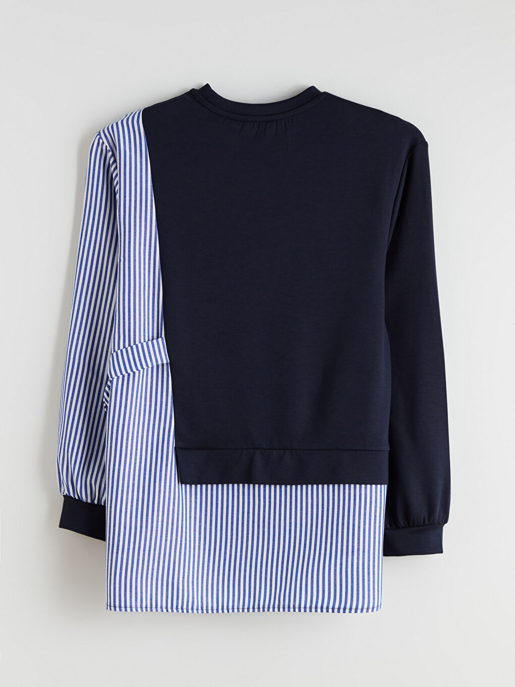 Lacivert Bisiklet Yaka Çizgili Kadın Sweatshirt Tunik-5