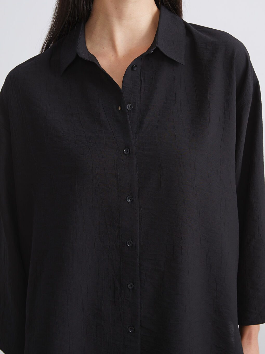 Siyah Loose Fit Kadın Gömlek-2