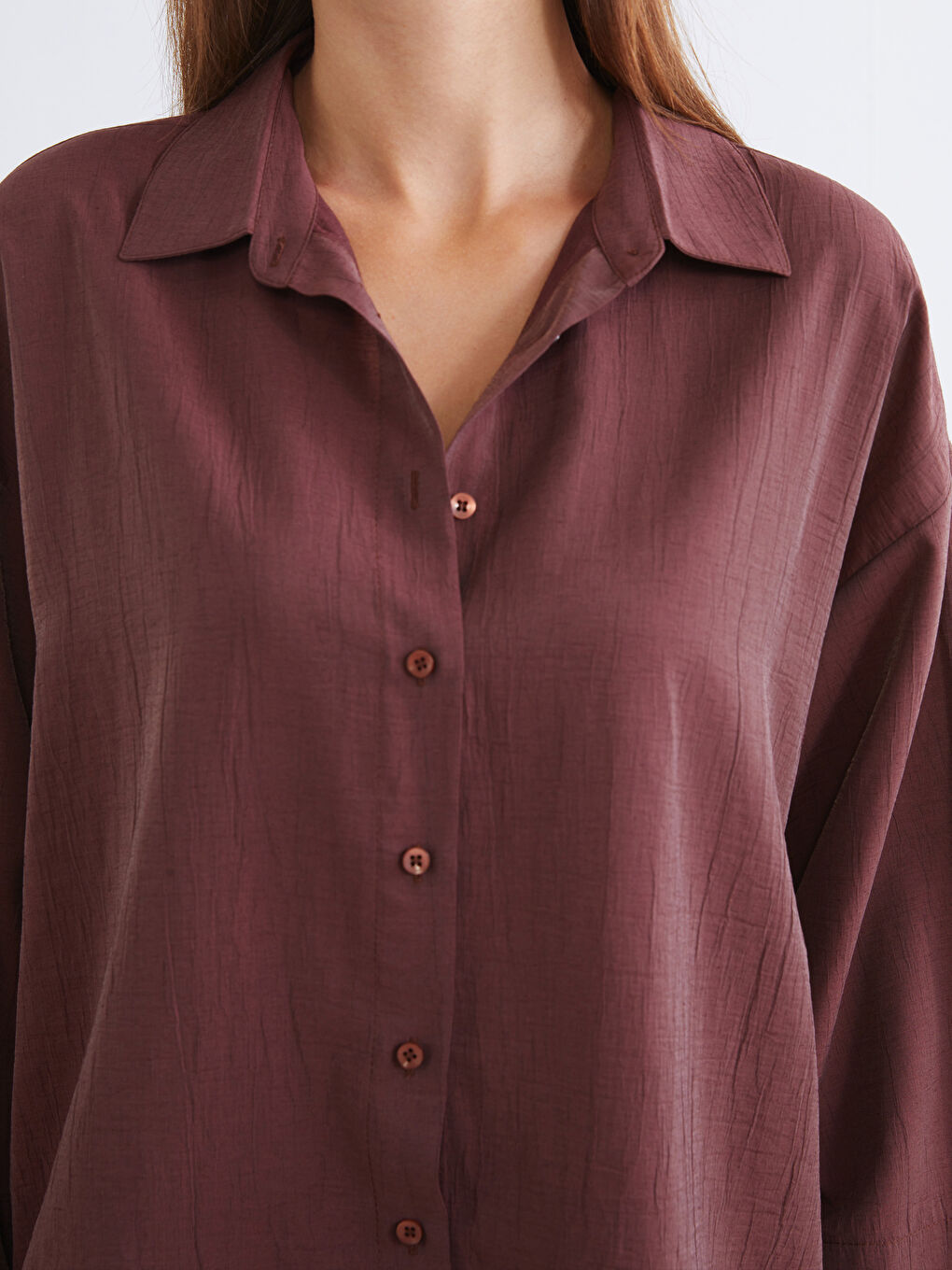 Kahverengi Loose Fit Kadın Gömlek-2