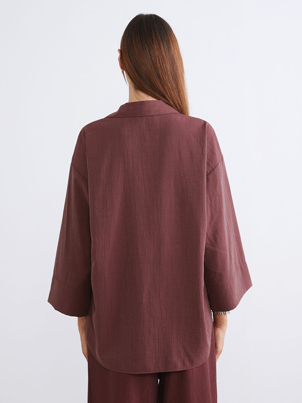 Kahverengi Loose Fit Kadın Gömlek-3