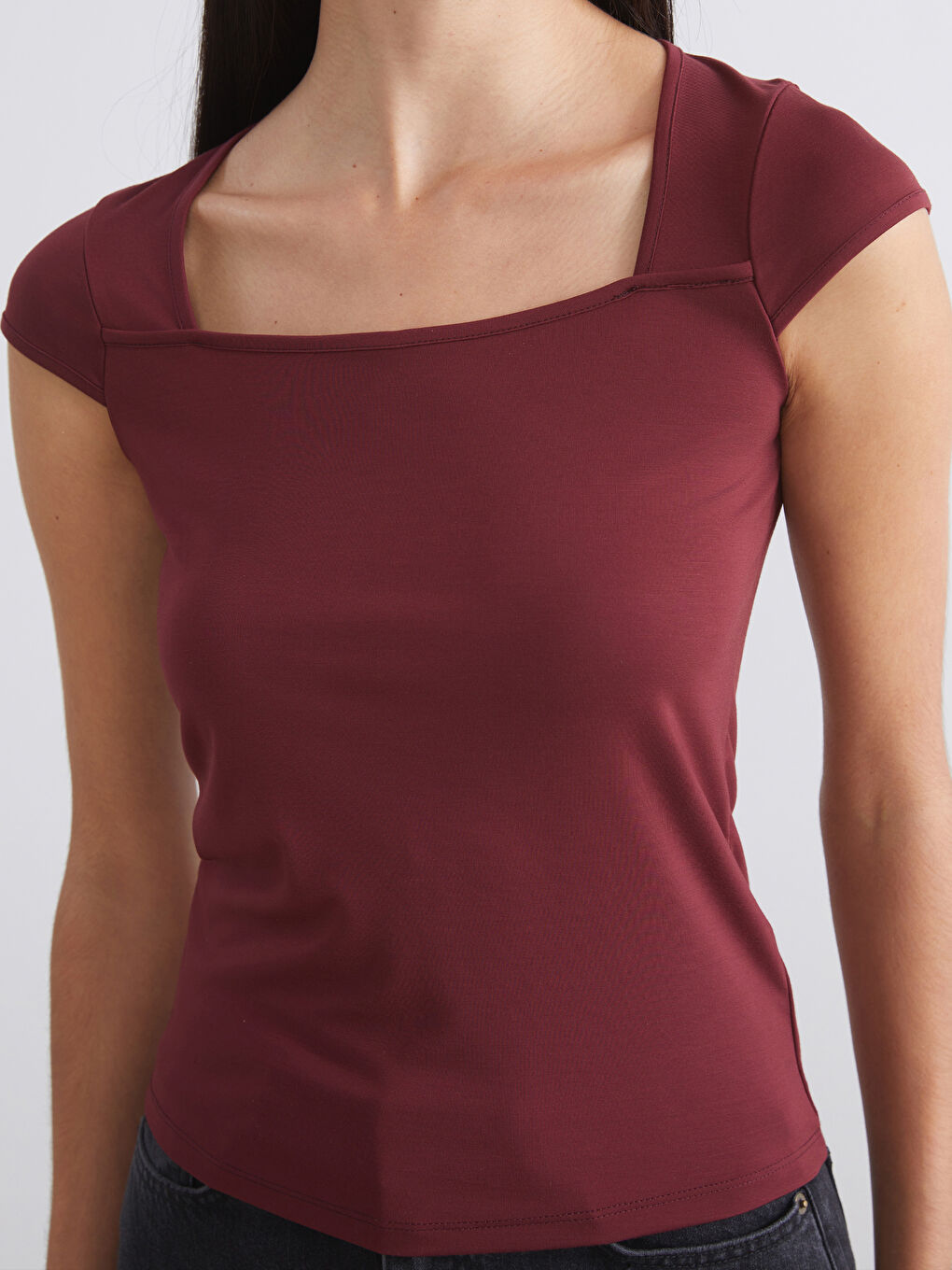 Bordo Kare Yaka Bluz-2