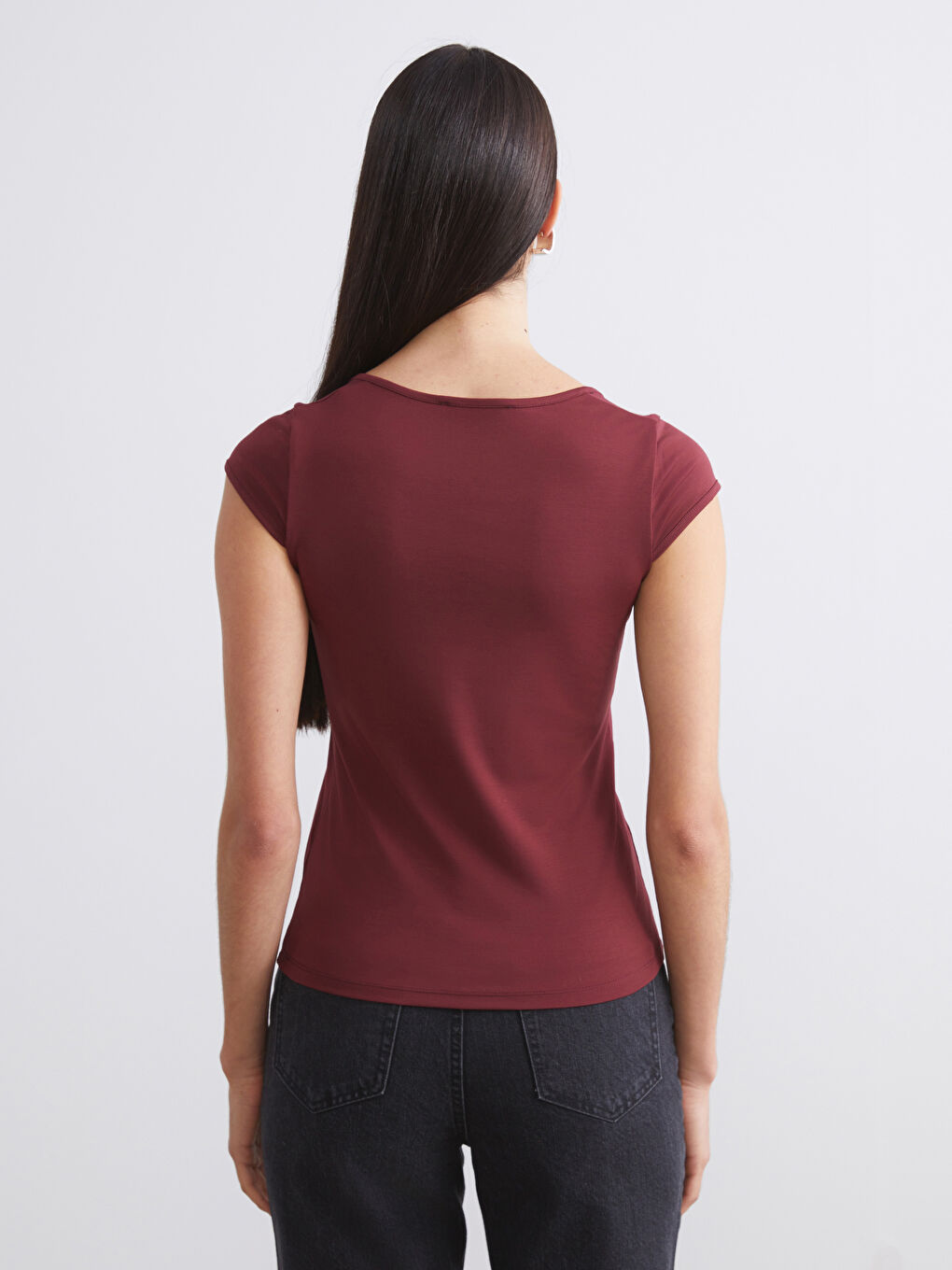 Bordo Kare Yaka Bluz-3