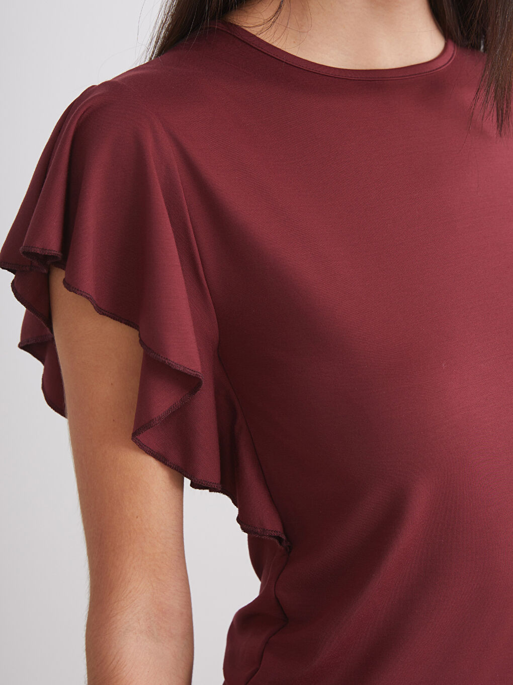 Bordo Bisiklet Yaka Kadın Tişört-2