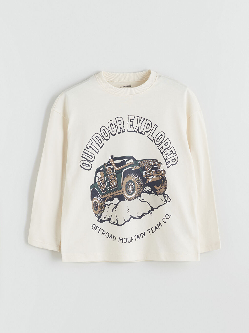 Bej Araba Baskılı Erkek Çocuk Sweatshirt