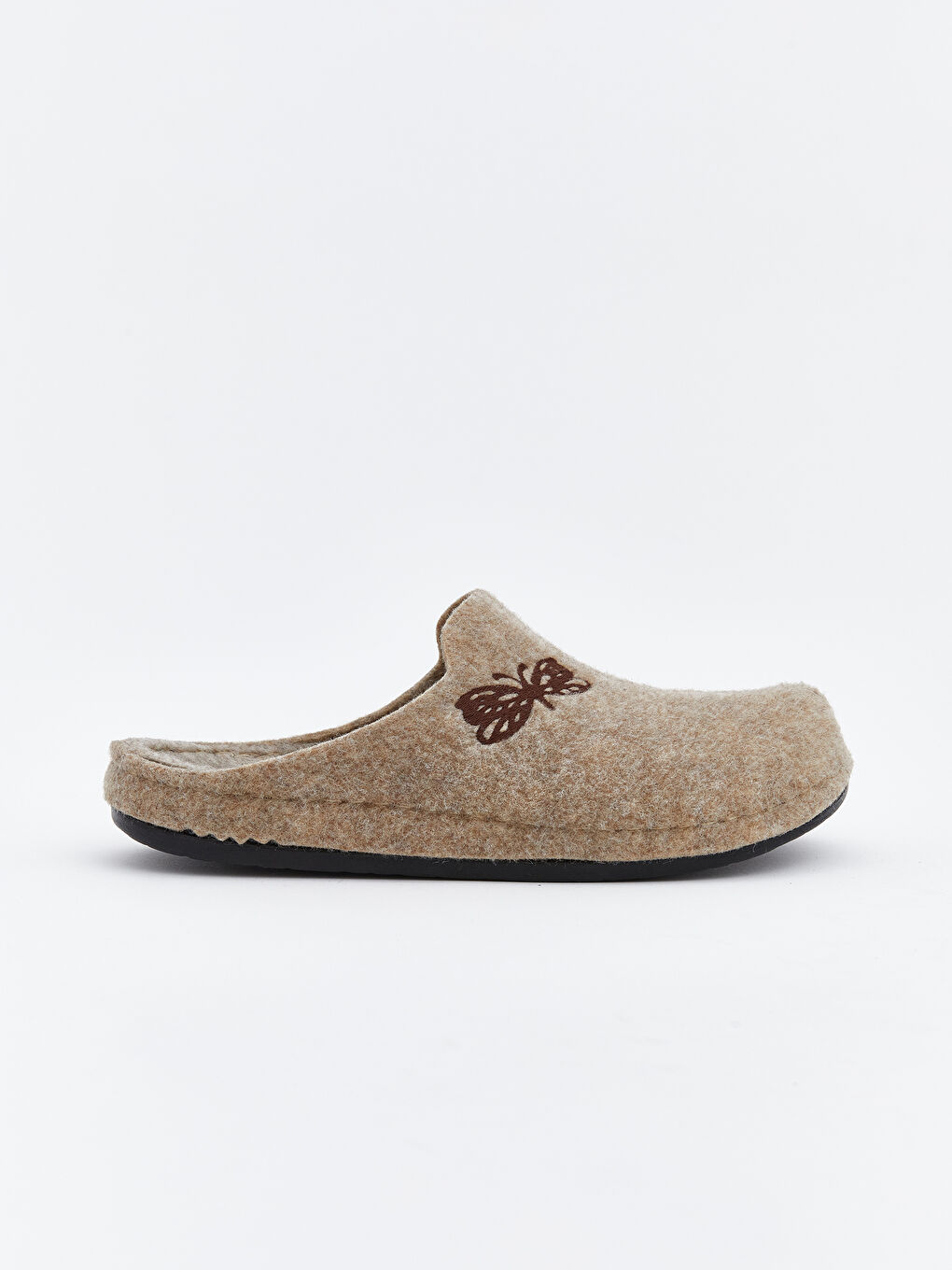 Bej Kelebek Nakışlı Kadın Ev Terliği-1