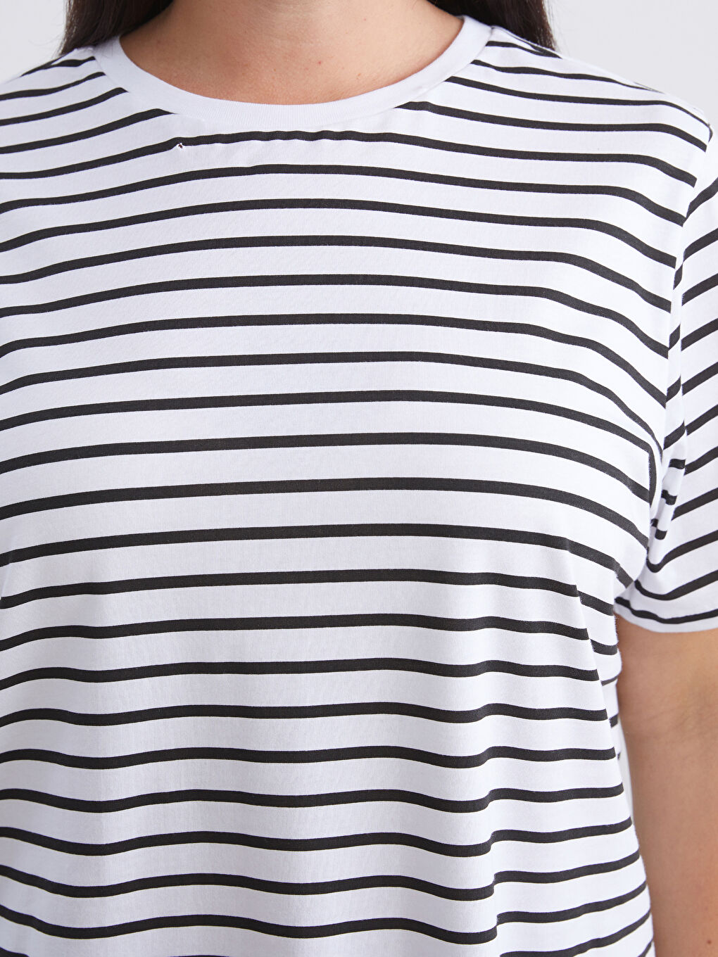 Siyah Büyük Beden Çizgili Kadın Tişört 2'li-5