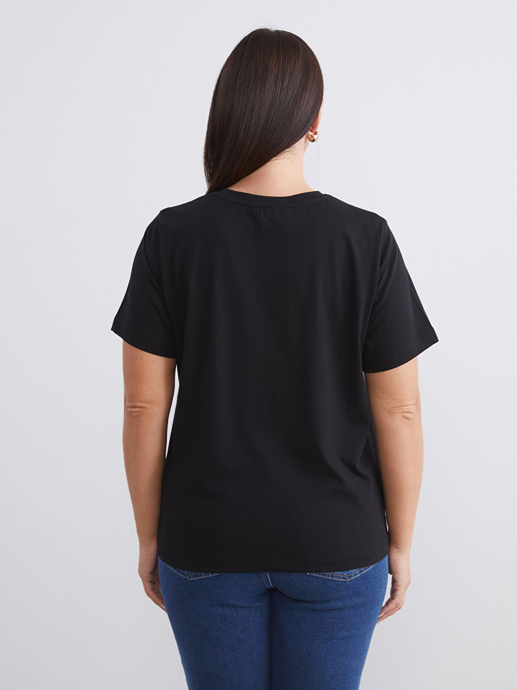 Siyah Büyük Beden Çizgili Kadın Tişört 2'li-6