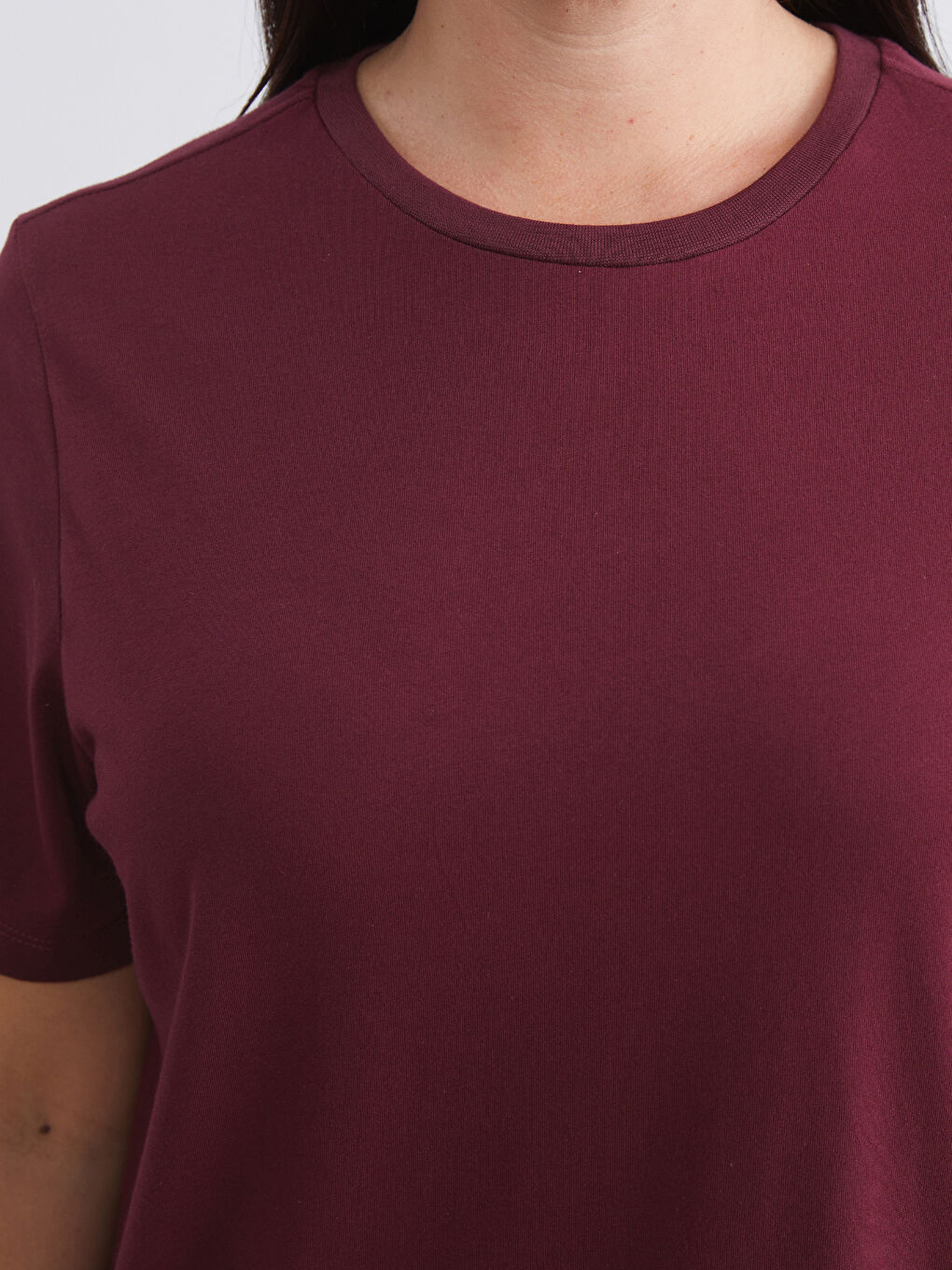 Bordo Büyük Beden Çizgili Kadın Tişört 2'li-5