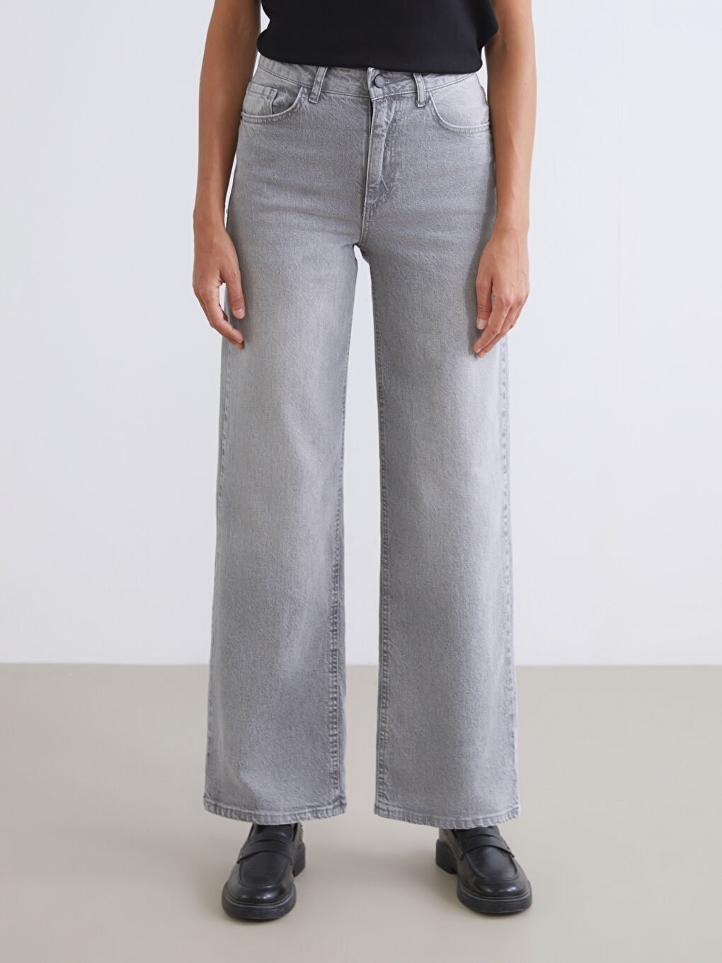 Gri Wideleg Kadın Jean Pantolon-1