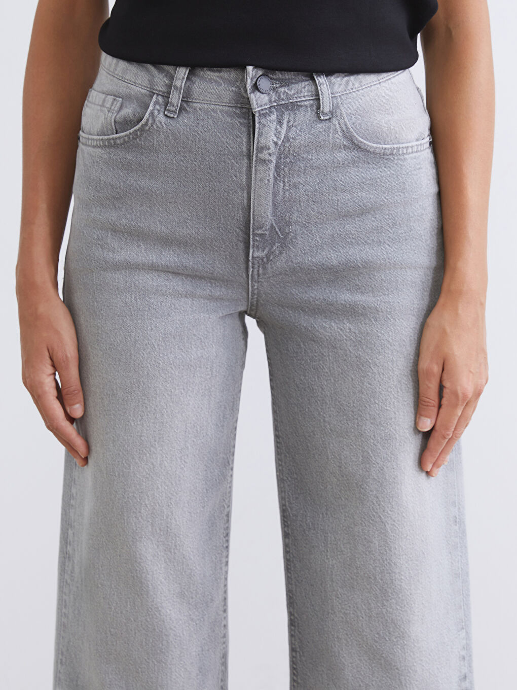 Gri Wideleg Kadın Jean Pantolon-2