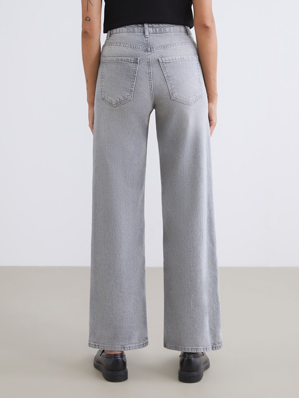 Gri Wideleg Kadın Jean Pantolon-3