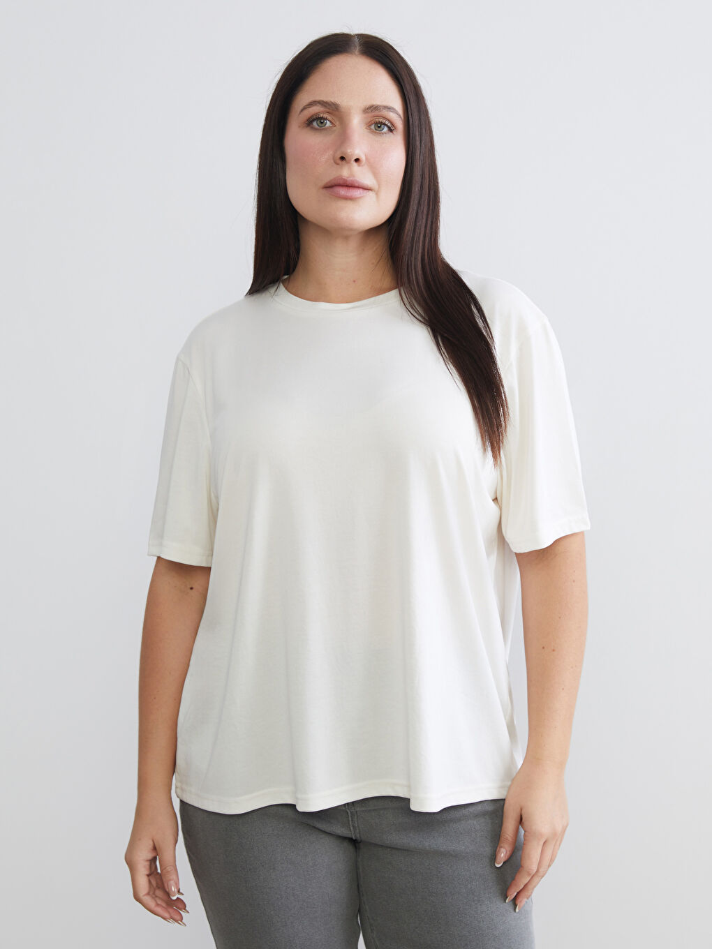 Siyah Büyük Beden Bisiklet Yaka Kadın Tişört 2'li-2