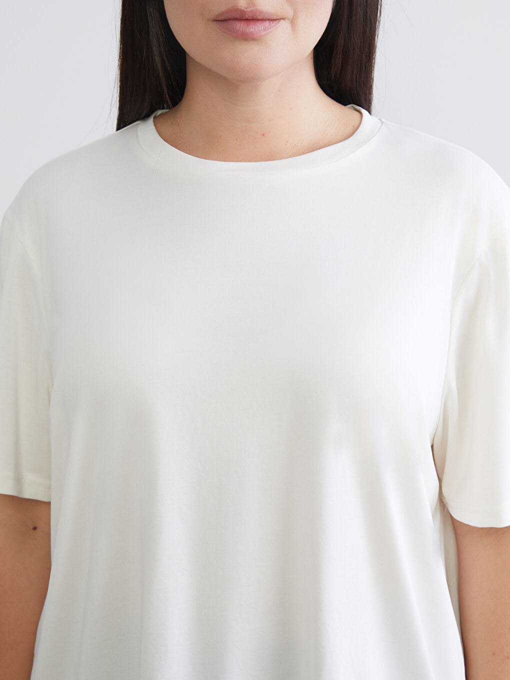 Siyah Büyük Beden Bisiklet Yaka Kadın Tişört 2'li-5