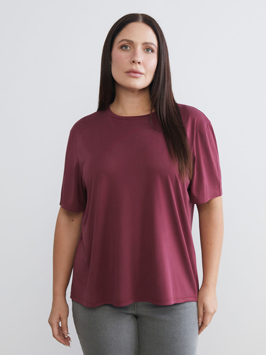 Siyah Büyük Beden Bisiklet Yaka Kadın Tişört 2'li-1