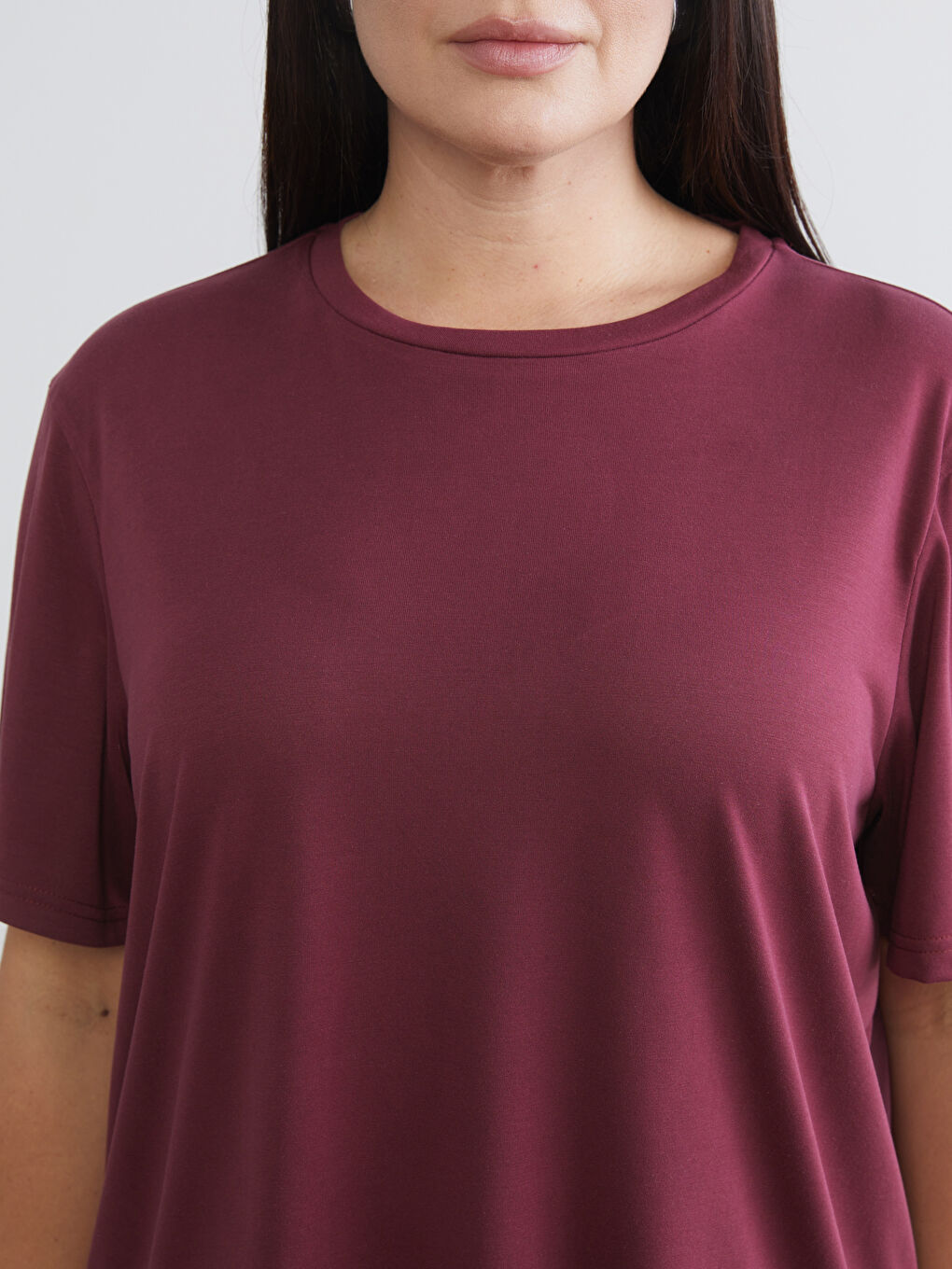 Siyah Büyük Beden Bisiklet Yaka Kadın Tişört 2'li-4