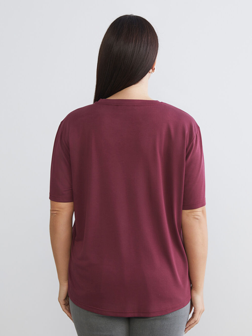 Siyah Büyük Beden Bisiklet Yaka Kadın Tişört 2'li-6