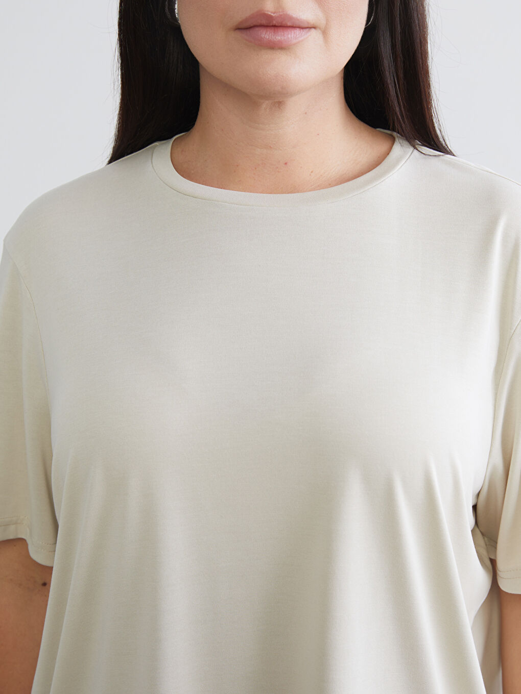 Kahverengi Büyük Beden Bisiklet Yaka Kadın Tişört 2'li-4