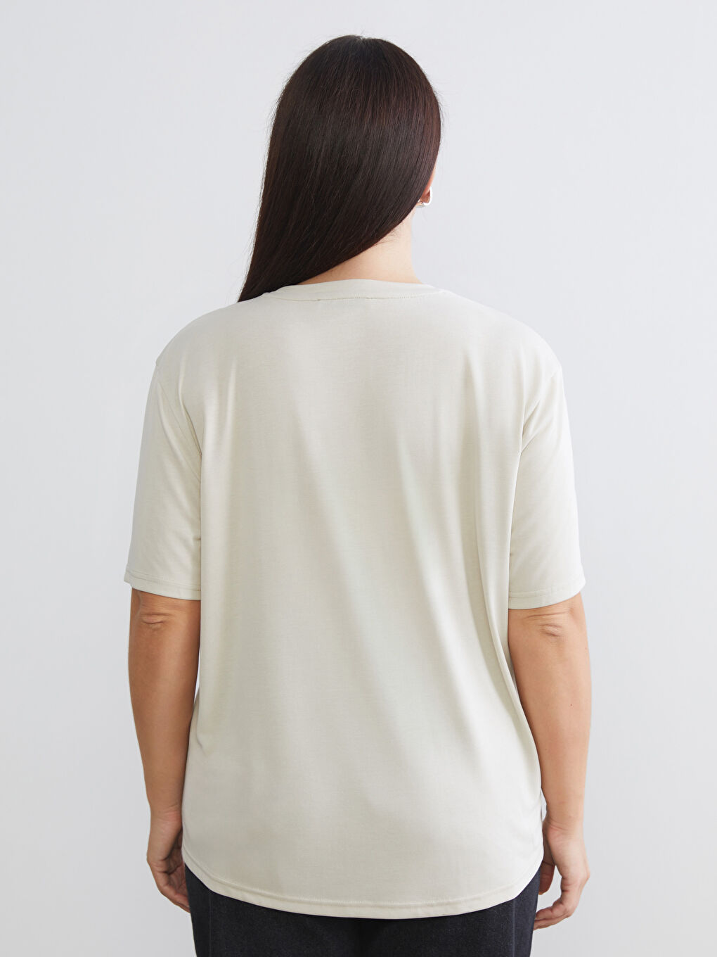 Kahverengi Büyük Beden Bisiklet Yaka Kadın Tişört 2'li-6