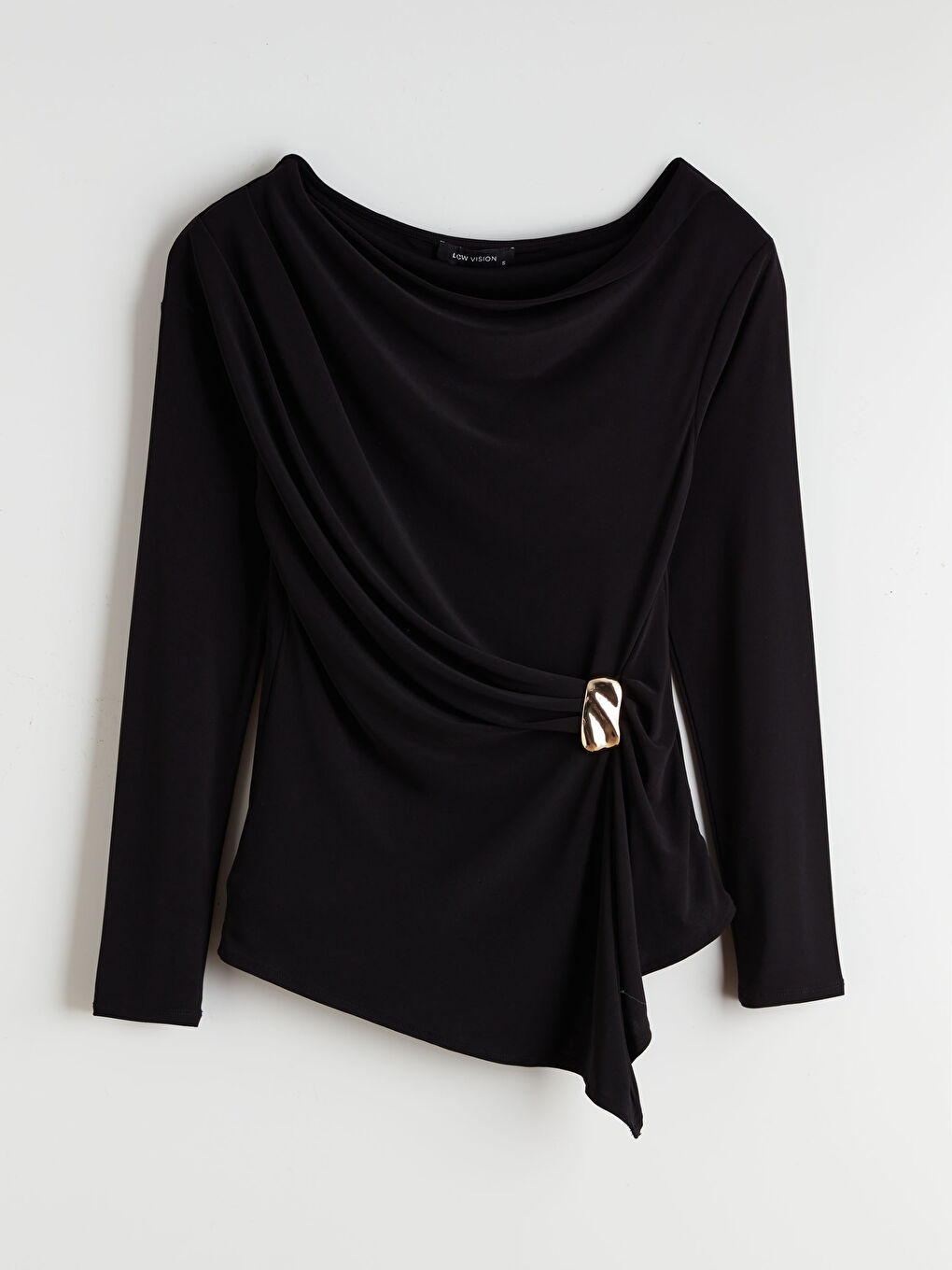 Siyah Kayık Yaka Büzgülü Bluz-4
