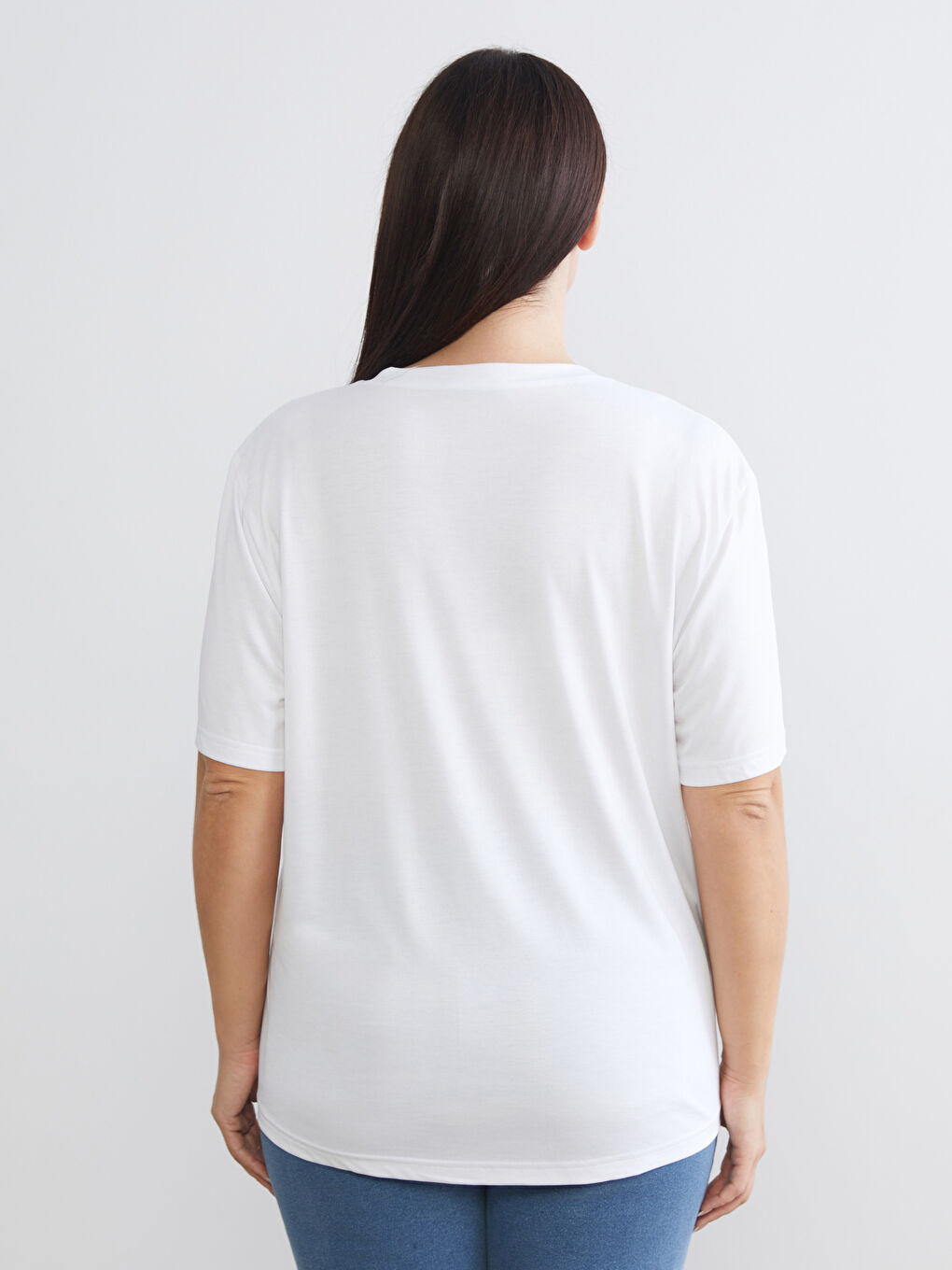 Siyah Büyük Beden V Yaka Kadın Tişört 2'li-6