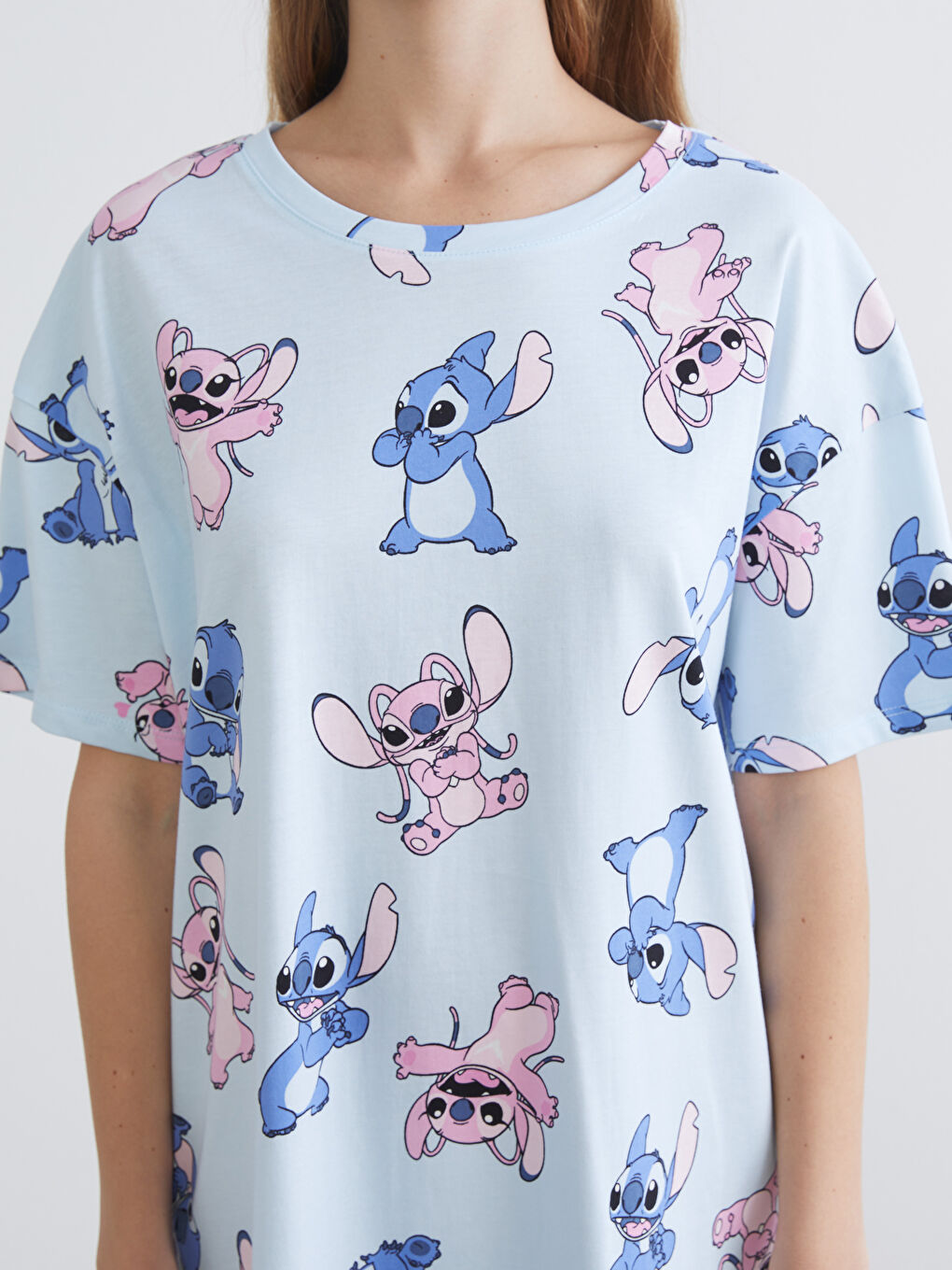 Mavi Bisiklet Yaka Stitch Baskılı Kadın Gecelik-2